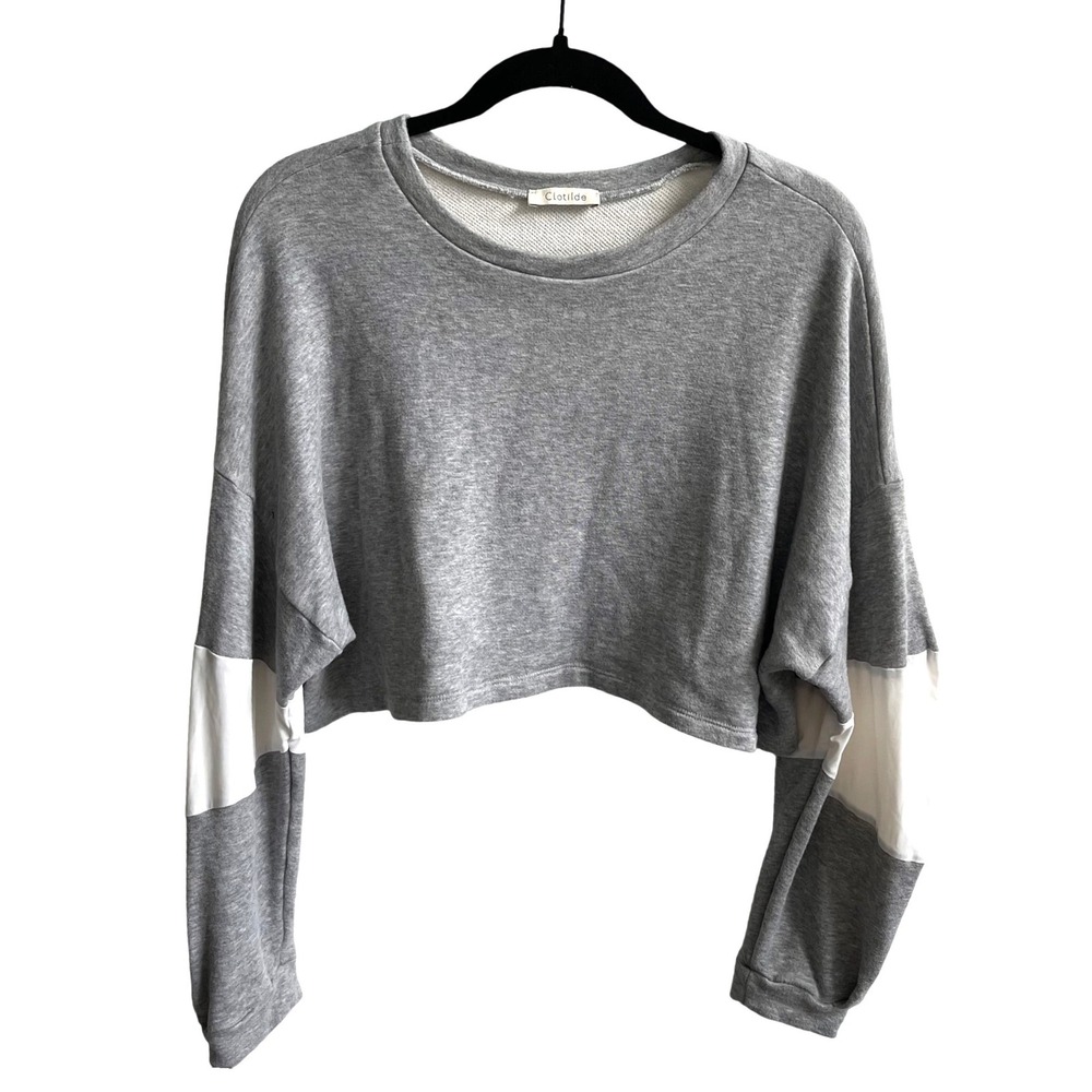 Clotilde Cropped Sweatshirt Womens OS Grey White Made in Italy Boxy Streetwear